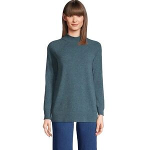 Lands' End 100% Cashmere Roll Neck Tunic Sweater Teal Sz M/T Minimalist Earthy‎